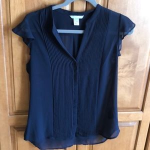 H&M navy cap sleeve flirty feminine top